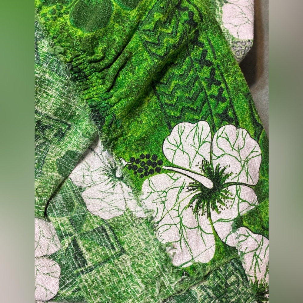 Vintage 60s/70s Small Barkcloth Hawaiian Halter Maxi Tiki Dress Muumuu - Picture 9 of 9